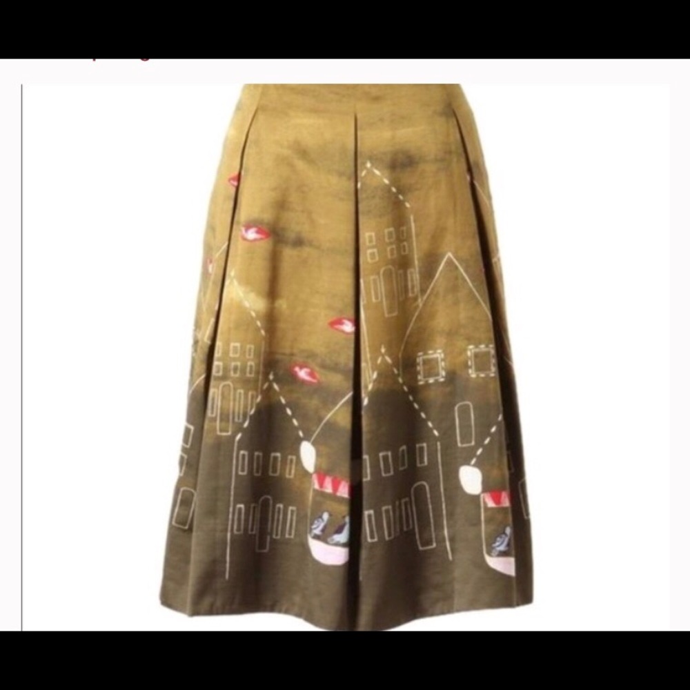 Anthropologie MAEVE Olive Gold Bird Skirt